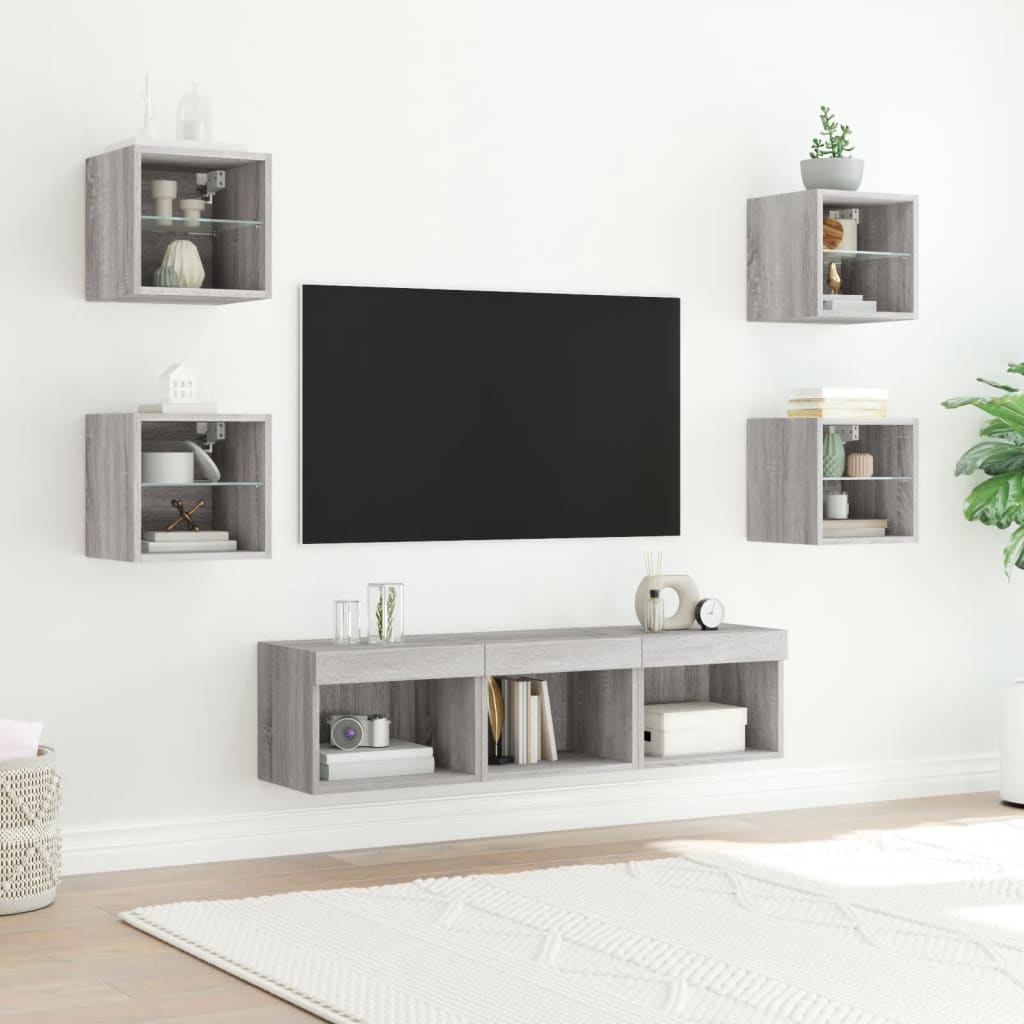 Mobili TV a Muro con LED 7pz Grigio Sonoma Legno Multistrato