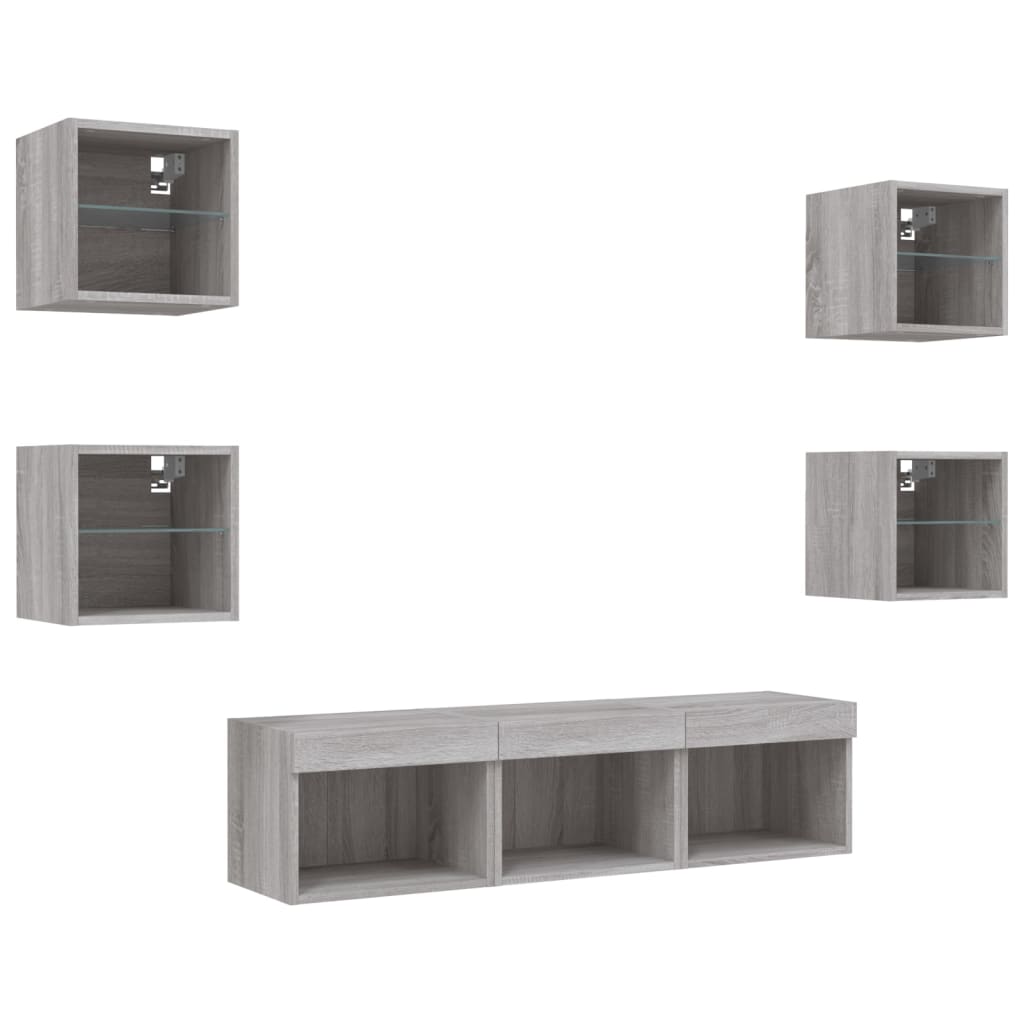 Mobili TV a Muro con LED 7pz Grigio Sonoma Legno Multistrato - homemem39