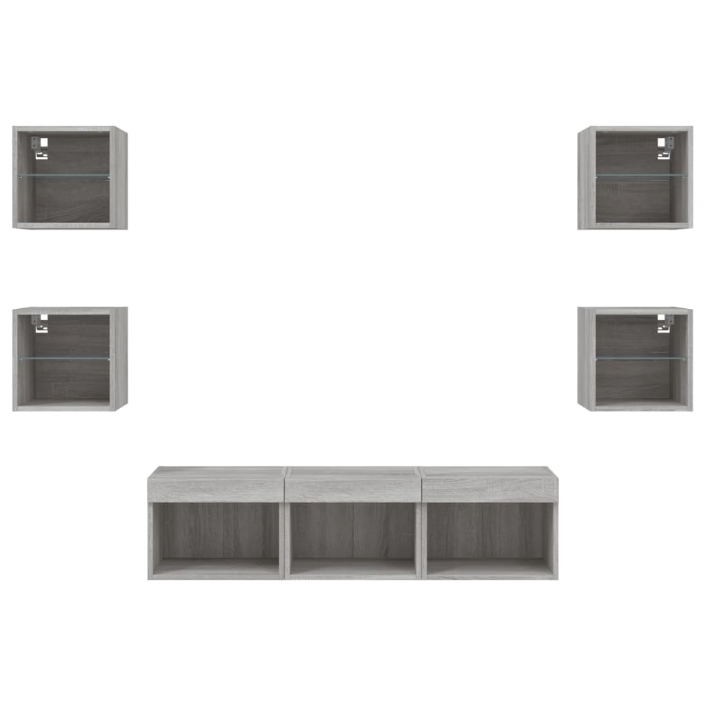 Mobili TV a Muro con LED 7pz Grigio Sonoma Legno Multistrato