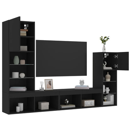 Mobili TV a Muro con LED 4pz Neri in Legno Multistrato - homemem39