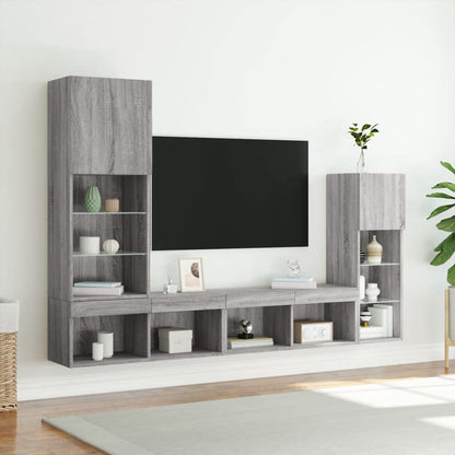 Mobili TV a Muro con LED 4pz Grigio Sonoma in Legno Multistrato - homemem39