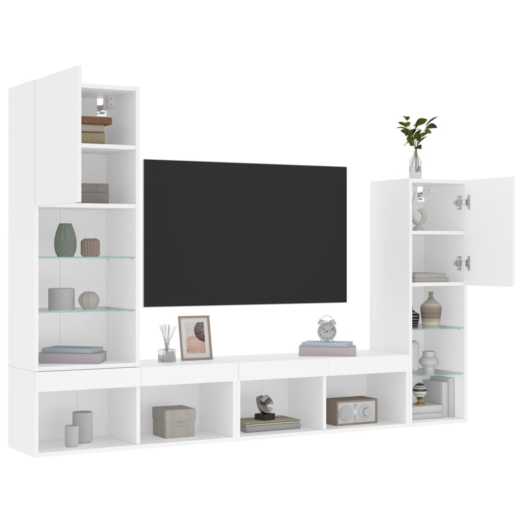 Mobili TV a Muro con LED 4pz Bianchi in Legno Multistrato - homemem39