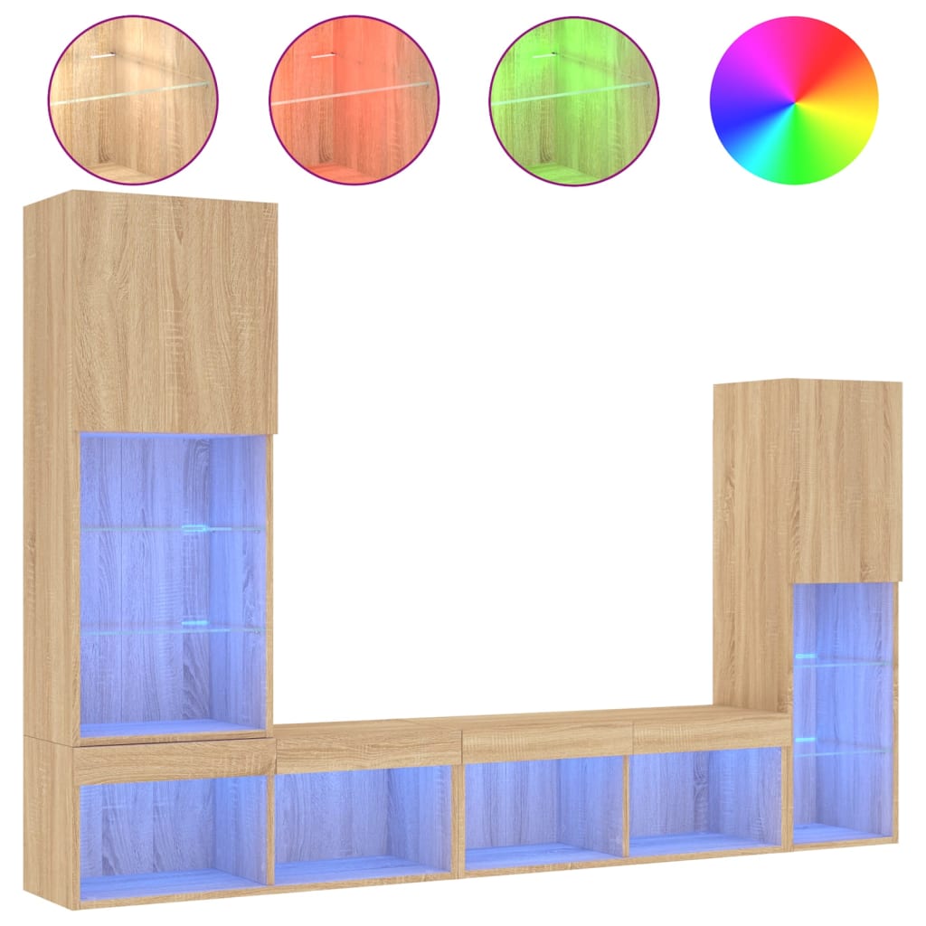 Mobili TV a Muro con LED 4pz Rovere Sonoma Legno Multistrato - homemem39