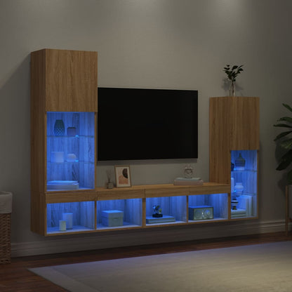 Mobili TV a Muro con LED 4pz Rovere Sonoma Legno Multistrato - homemem39