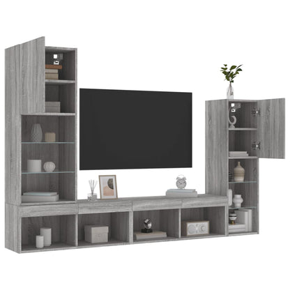 Mobili TV a Muro con LED 4pz Grigio Sonoma in Legno Multistrato - homemem39