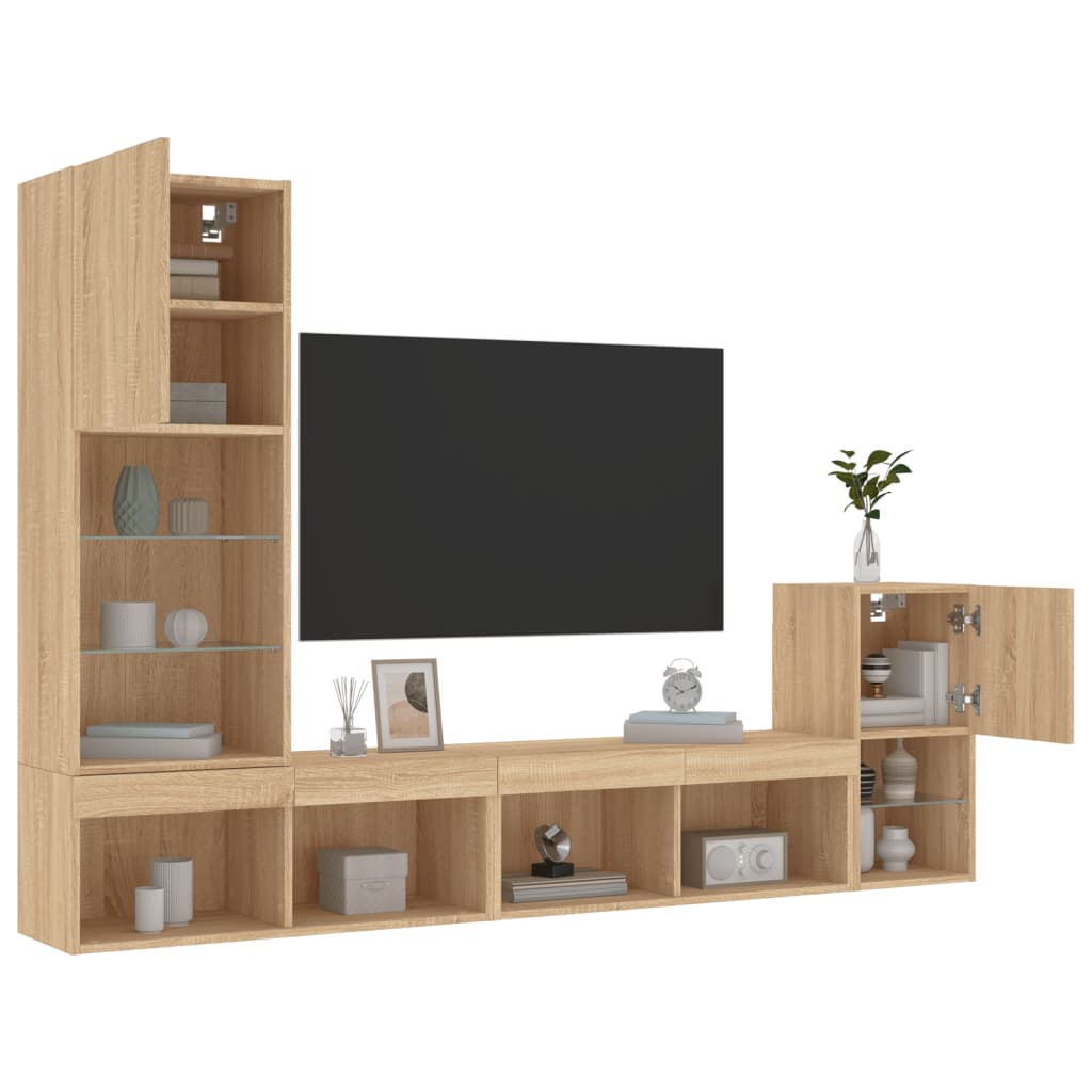 Mobili TV a Muro con LED 4pz Rovere Sonoma Legno Multistrato - homemem39