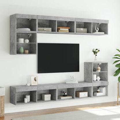 Mobili TV a Muro con LED 8pz Grigio Cemento Legno Multistrato - homemem39