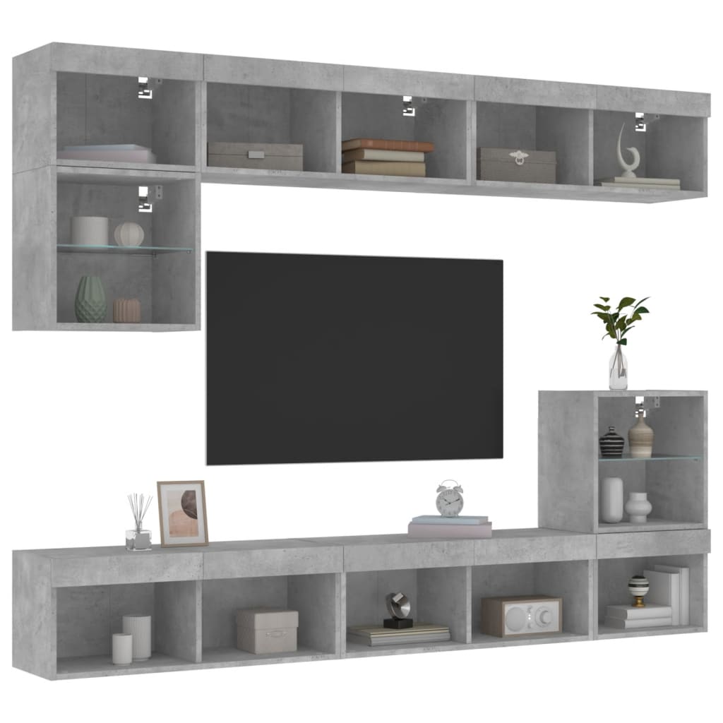 Mobili TV a Muro con LED 8pz Grigio Cemento Legno Multistrato - homemem39