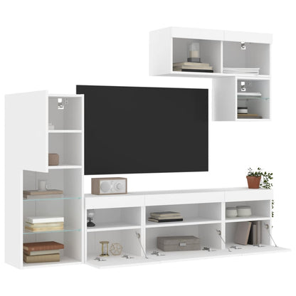 Mobili TV a Muro con LED 6pz Bianchi in Legno Multistrato - homemem39