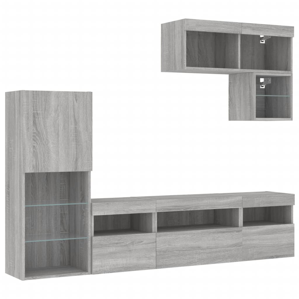 Mobili TV a Muro con LED 6pz Grigio Sonoma Legno Multistrato