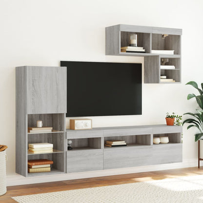 Mobili TV a Muro con LED 6pz Grigio Sonoma Legno Multistrato - homemem39