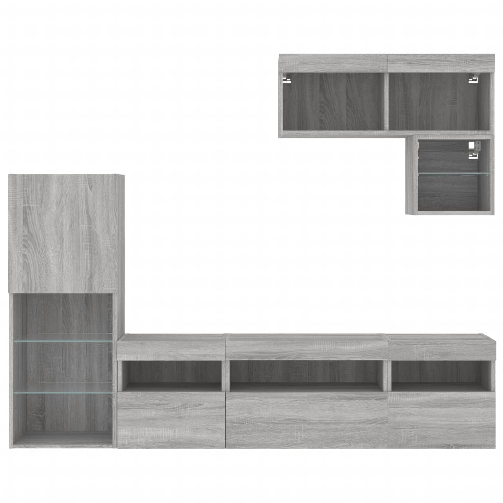 Mobili TV a Muro con LED 6pz Grigio Sonoma Legno Multistrato