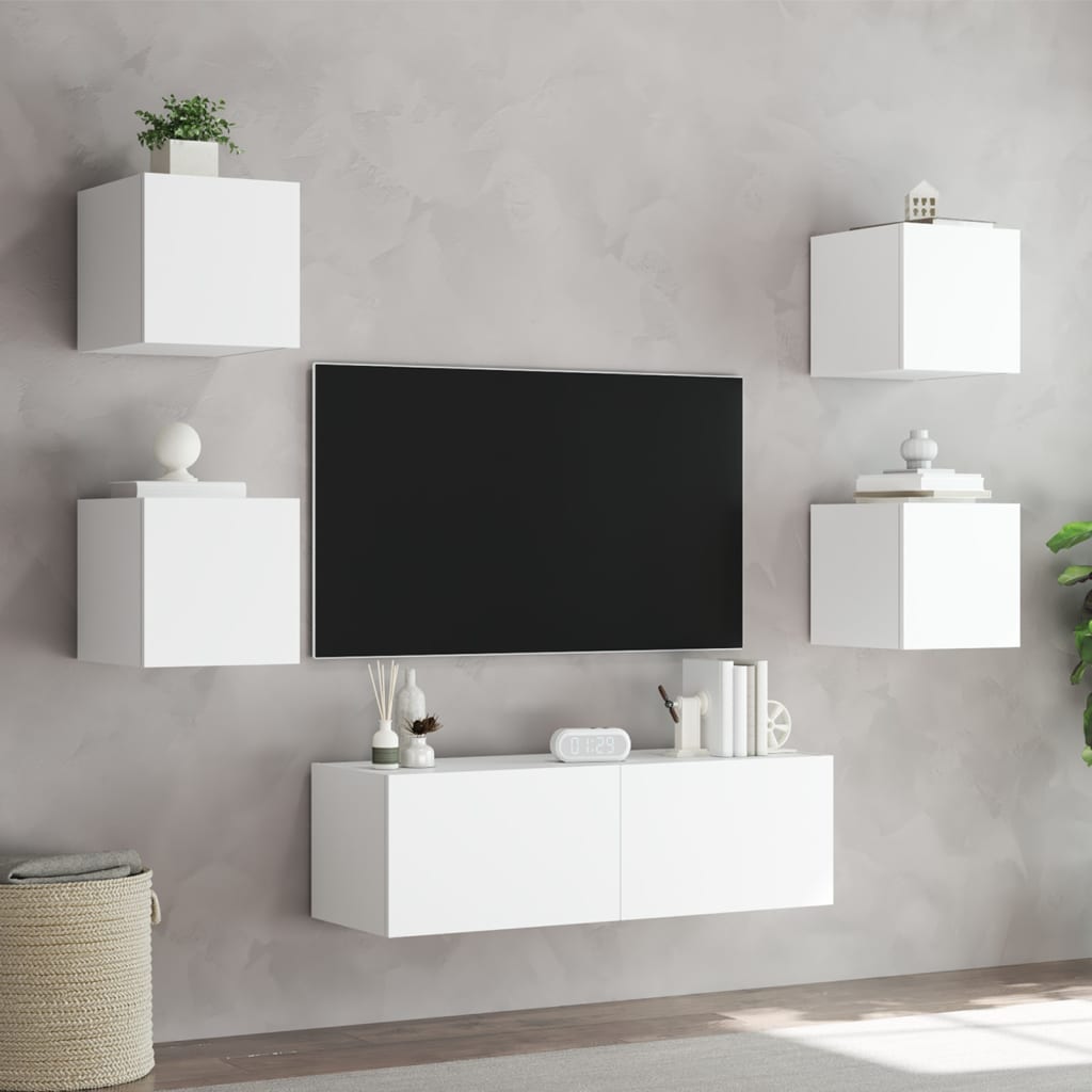 Mobili TV a Muro 5pz con Luci LED Bianchi - homemem39