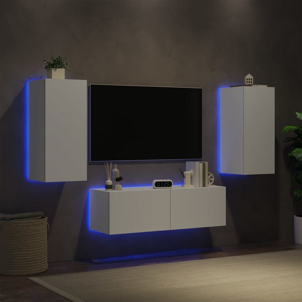 Mobili TV a Muro 3pz con Luci LED Bianchi - homemem39