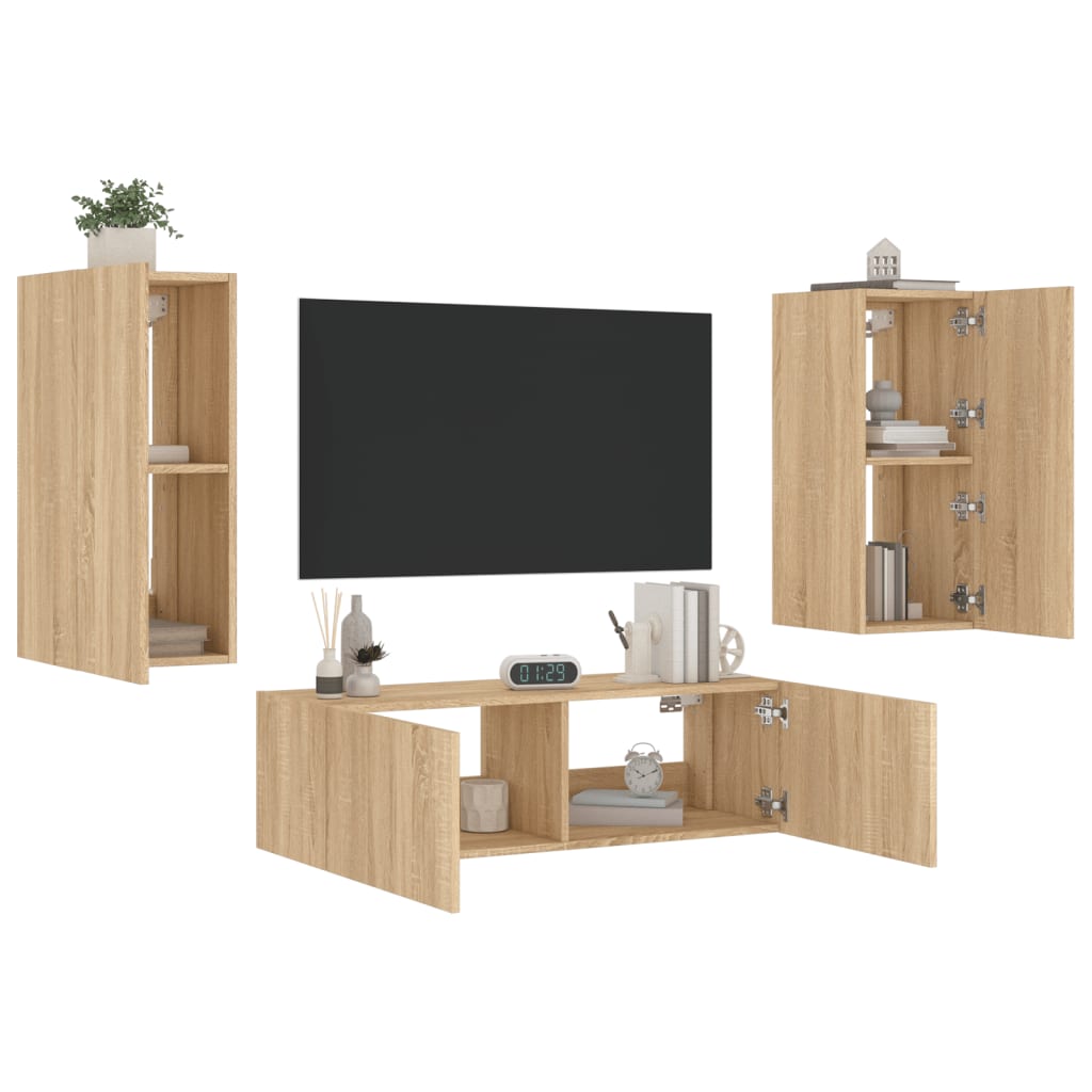 Mobili TV a Muro 3pz con Luci LED Rovere Sonoma - homemem39