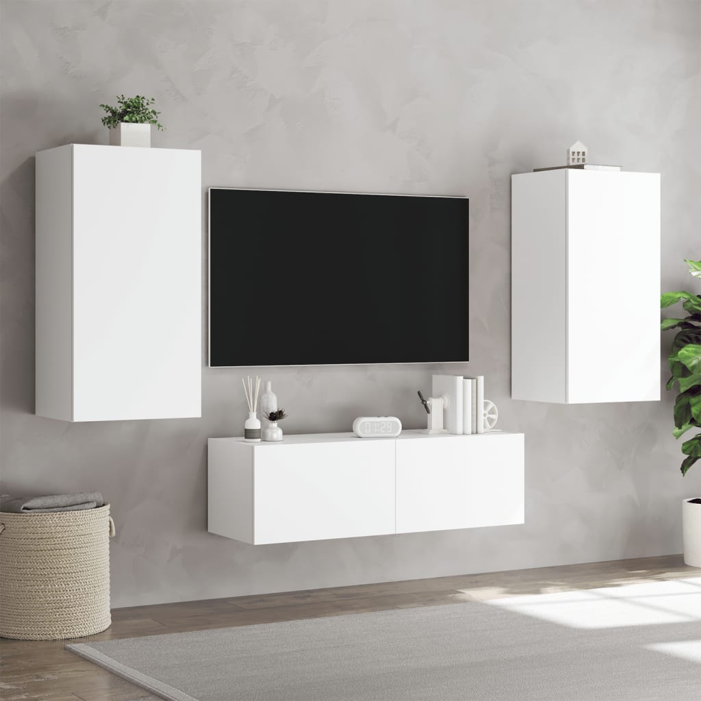 Mobili TV a Muro 3pz con Luci LED Bianchi