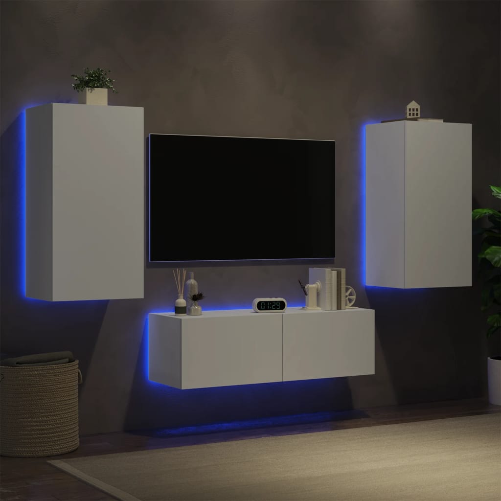 Mobili TV a Muro 3pz con Luci LED Bianchi