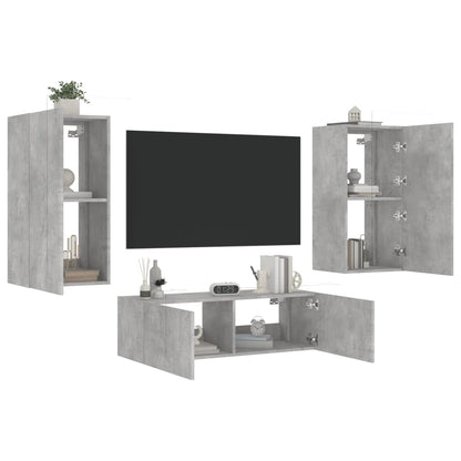 Mobili TV a Muro 3pz con Luci LED Grigio Cemento