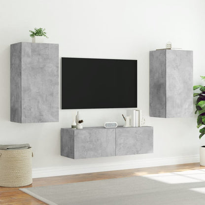 Mobili TV a Muro 3pz con Luci LED Grigio Cemento - homemem39