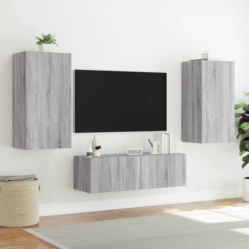 Mobili TV a Muro 3pz con Luci LED Grigio Sonoma - homemem39