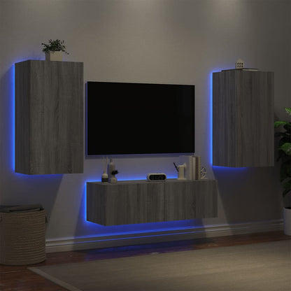 Mobili TV a Muro 3pz con Luci LED Grigio Sonoma - homemem39