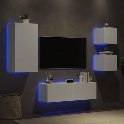 Mobili TV a Muro 4pz con Luci LED Bianchi