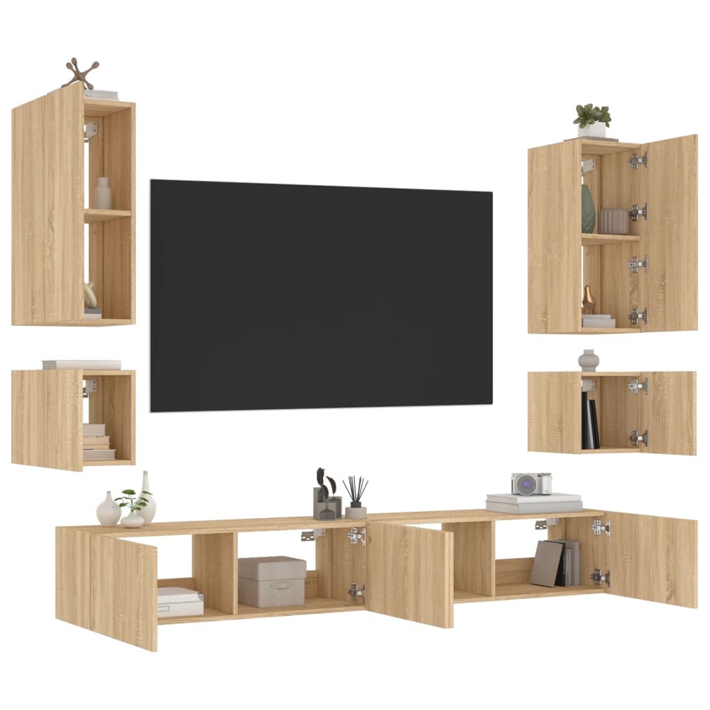 Mobili TV a Muro 6pz con Luci LED Rovere Sonoma - homemem39