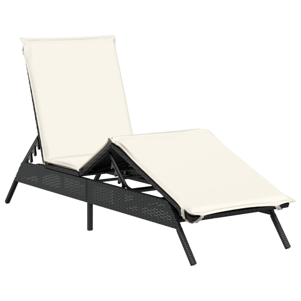 Lettino Prendisole con Cuscino Nero in Polyrattan - homemem39