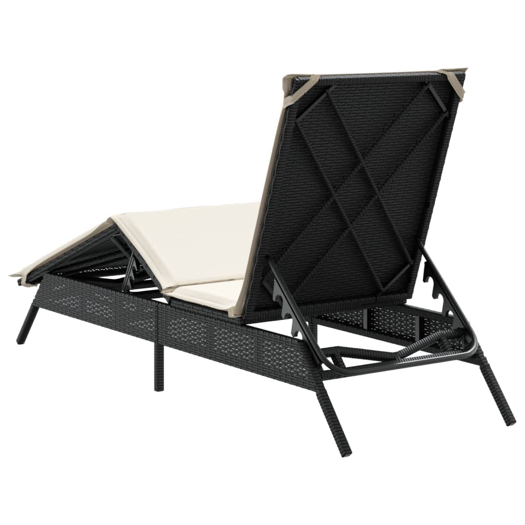 Lettino Prendisole con Cuscino Nero in Polyrattan - homemem39