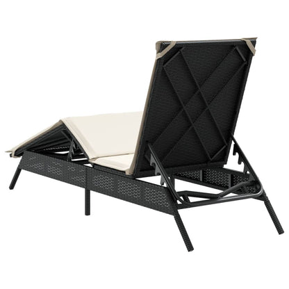 Lettino Prendisole con Cuscino Nero in Polyrattan - homemem39