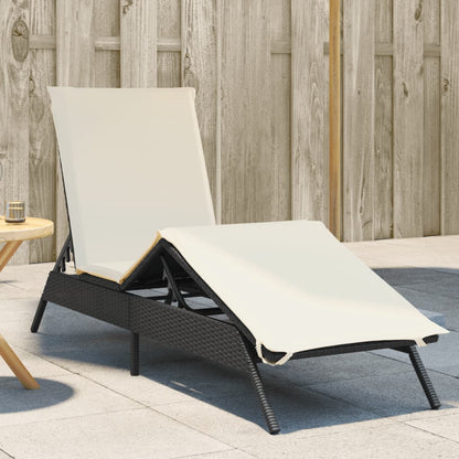 Lettino Prendisole con Cuscino Nero in Polyrattan - homemem39