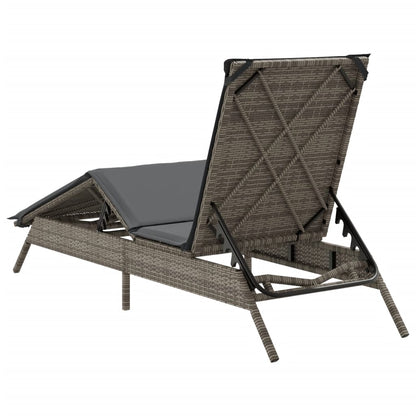 Lettino Prendisole con Cuscino Grigio in Polyrattan - homemem39