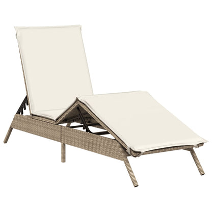 Lettino Prendisole con Cuscini Beige in Polyrattan