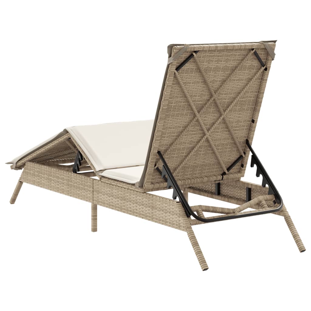 Lettino Prendisole con Cuscini Beige in Polyrattan