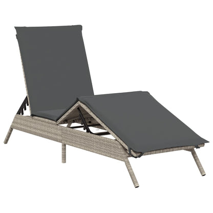 Lettino Prendisole con Cuscino Grigio Chiaro in Polyrattan - homemem39