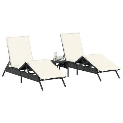 Lettini Prendisole 2 pz con Tavolino Nero in Polyrattan - homemem39