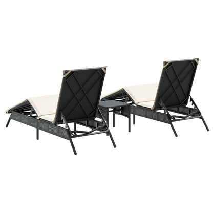 Lettini Prendisole 2 pz con Tavolino Nero in Polyrattan - homemem39