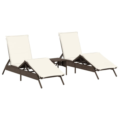 Lettini Prendisole 2 pz con Tavolino Marrone in Polyrattan - homemem39