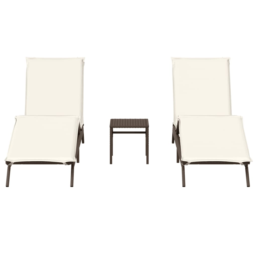 Lettini Prendisole 2 pz con Tavolino Marrone in Polyrattan - homemem39