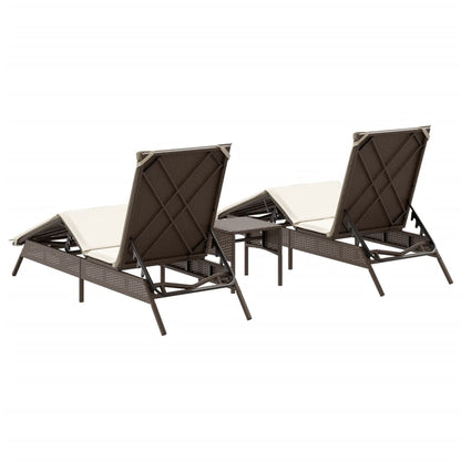 Lettini Prendisole 2 pz con Tavolino Marrone in Polyrattan - homemem39