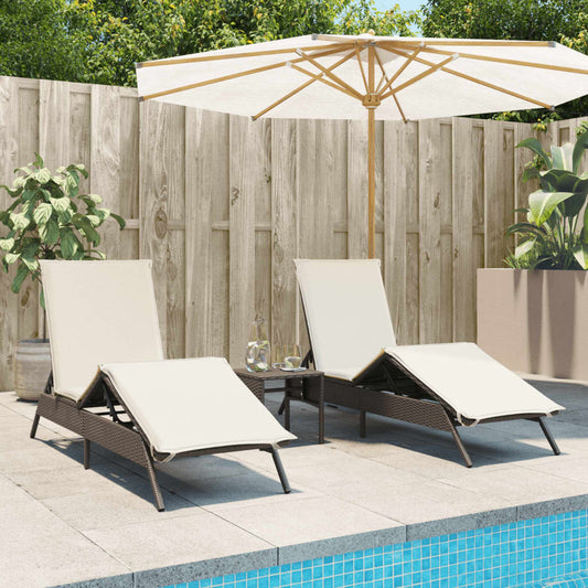 Lettini Prendisole 2 pz con Tavolino Marrone in Polyrattan - homemem39