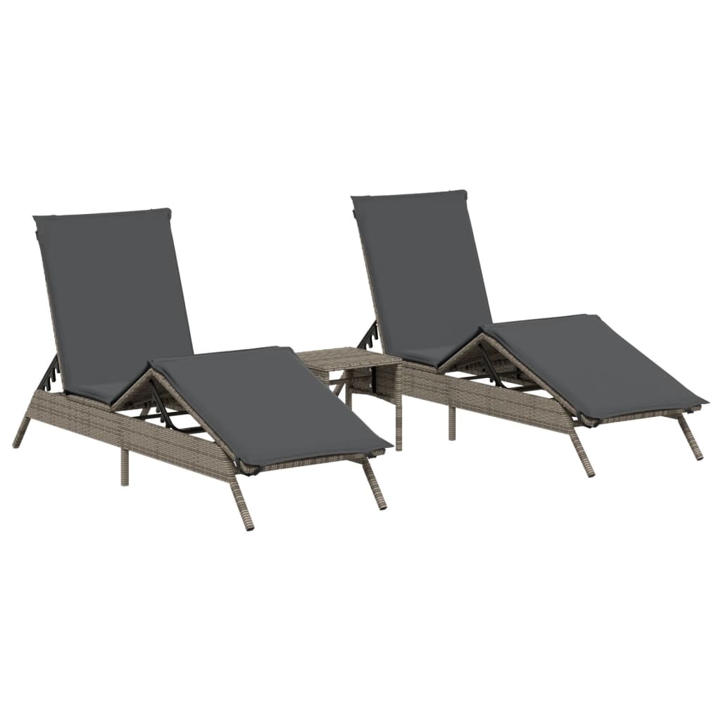 Lettini Prendisole 2 pz con Tavolino Grigio in Polyrattan - homemem39