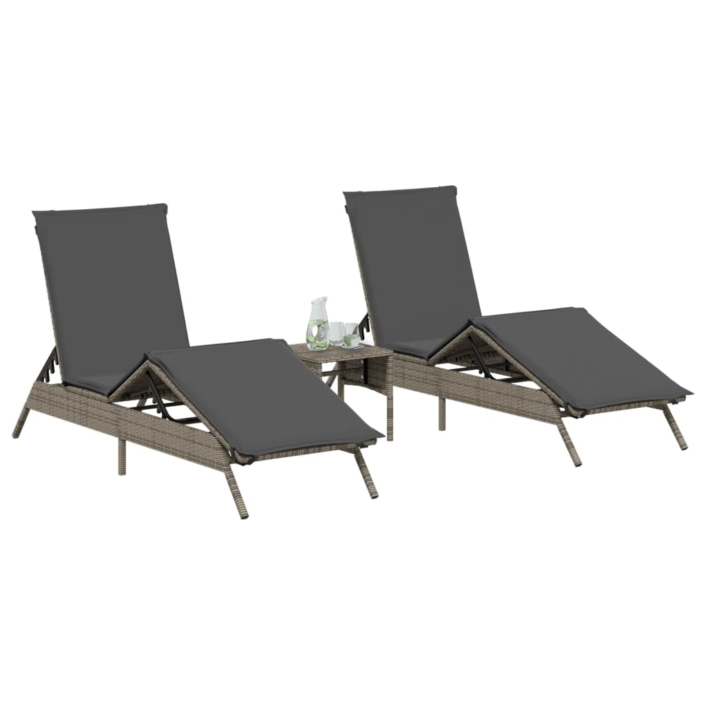 Lettini Prendisole 2 pz con Tavolino Grigio in Polyrattan - homemem39