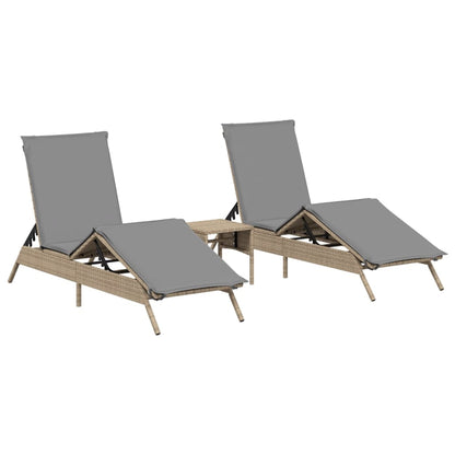 Lettini Prendisole 2 pz con Tavolino Beige in Polyrattan - homemem39