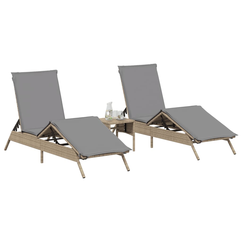 Lettini Prendisole 2 pz con Tavolino Beige in Polyrattan - homemem39