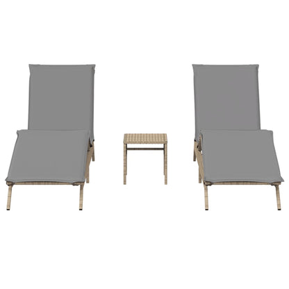 Lettini Prendisole 2 pz con Tavolino Beige in Polyrattan - homemem39