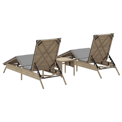 Lettini Prendisole 2 pz con Tavolino Beige in Polyrattan - homemem39