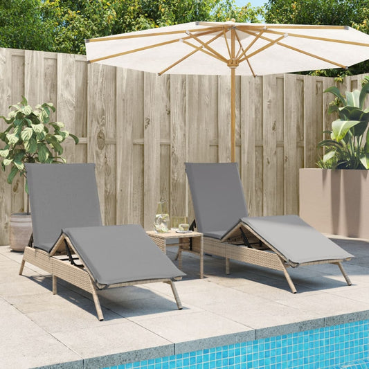 Lettini Prendisole 2 pz con Tavolino Beige in Polyrattan - homemem39