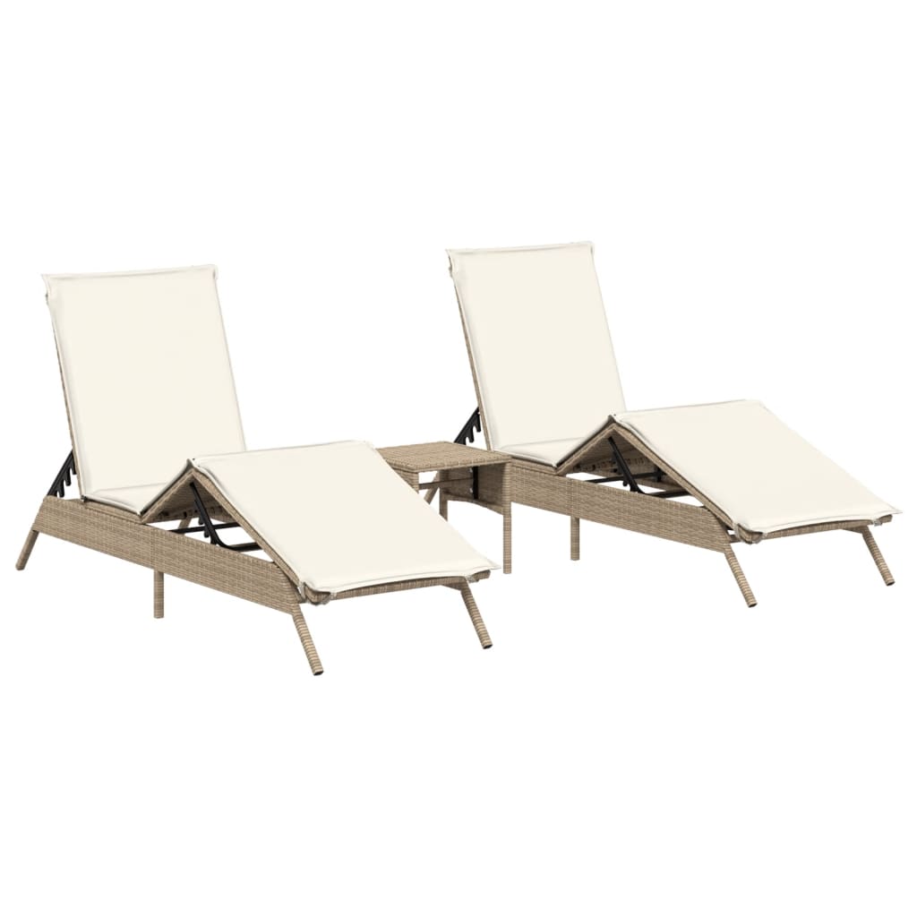 Lettini Prendisole 2 pz con Tavolino Beige in Polyrattan - homemem39