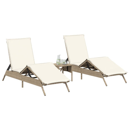 Lettini Prendisole 2 pz con Tavolino Beige in Polyrattan - homemem39